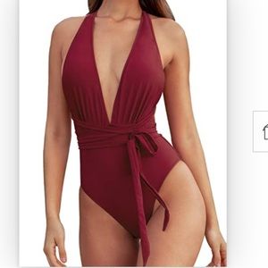 NWT cupshe one piece deep v criss cross tie swimsuit size small